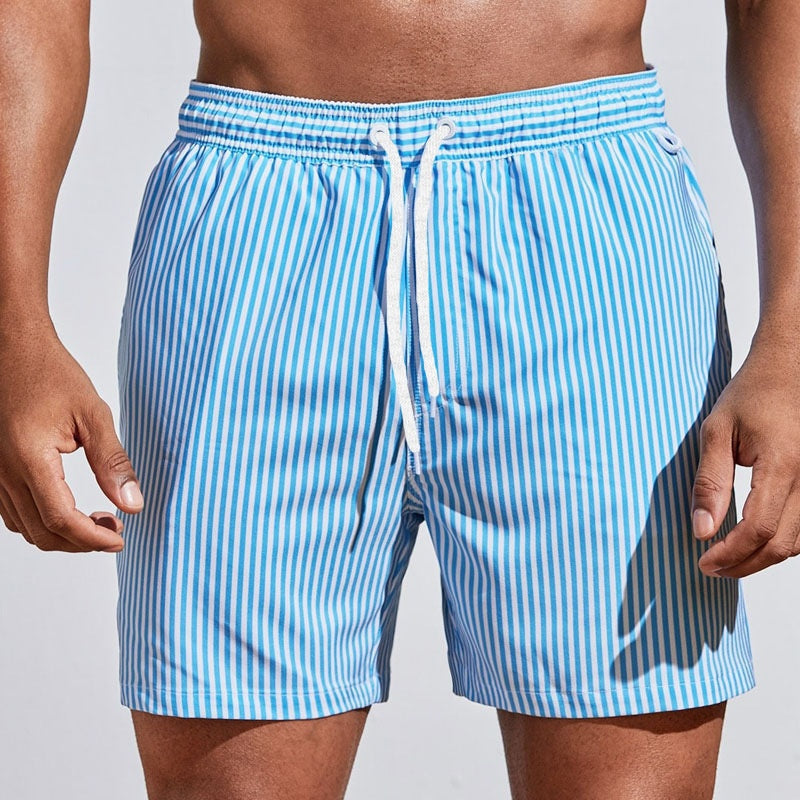 Heren 3D gestreepte print shorts, zomerse casual lichte strandbroek