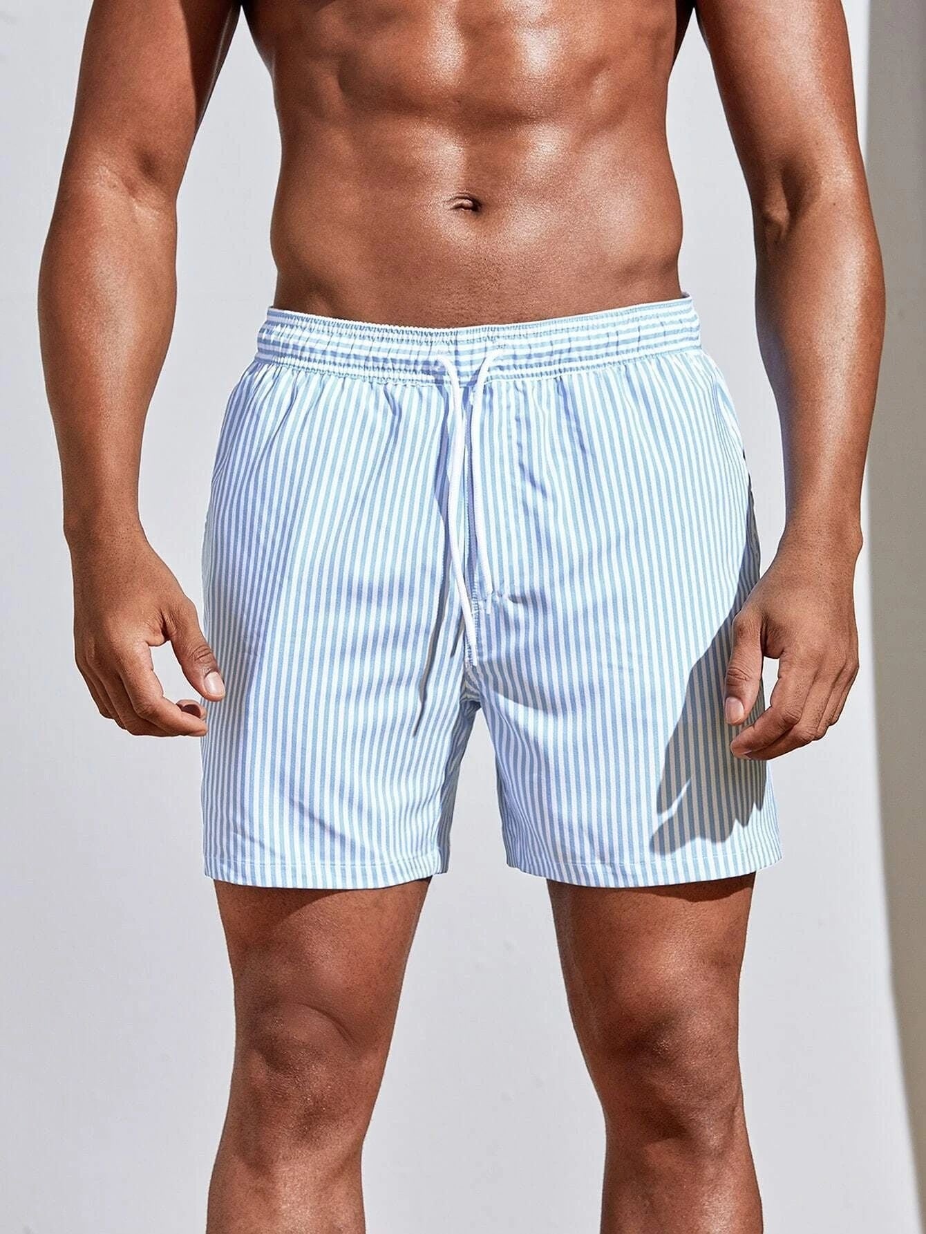 Heren 3D gestreepte print shorts, zomerse casual lichte strandbroek