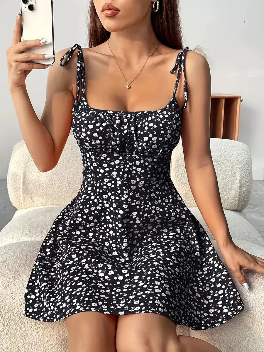 Bloemenprint jurk, zomerse zoete A-lijn, taille-accentuerende jurken, dames afslankende casual kleding