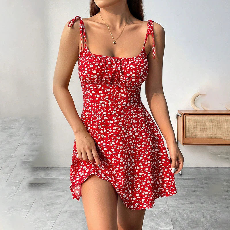 Bloemenprint jurk, zomerse zoete A-lijn, taille-accentuerende jurken, dames afslankende casual kleding