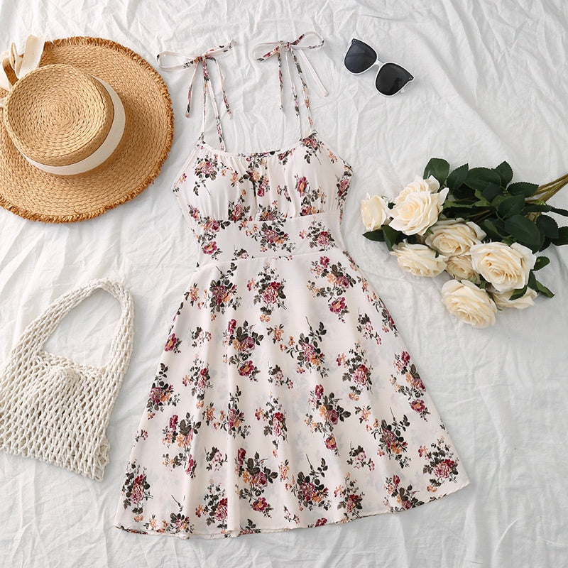 Bloemenprint jurk, zomerse zoete A-lijn, taille-accentuerende jurken, dames afslankende casual kleding