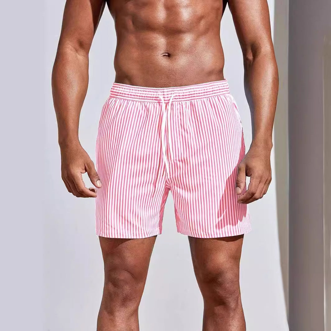 Heren 3D gestreepte print shorts, zomerse casual lichte strandbroek