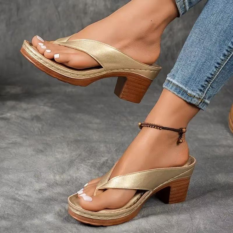 Zomer slippers schoenen, modieuze effen kleur vierkante hak sandalen, dames sleehak slippers schoenen