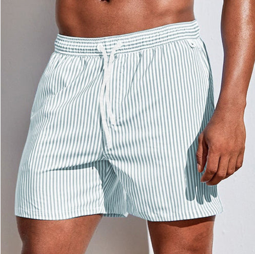 Heren 3D gestreepte print shorts, zomerse casual lichte strandbroek