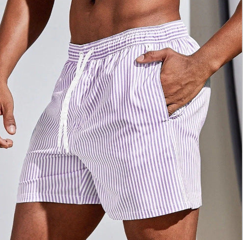 Heren 3D gestreepte print shorts, zomerse casual lichte strandbroek