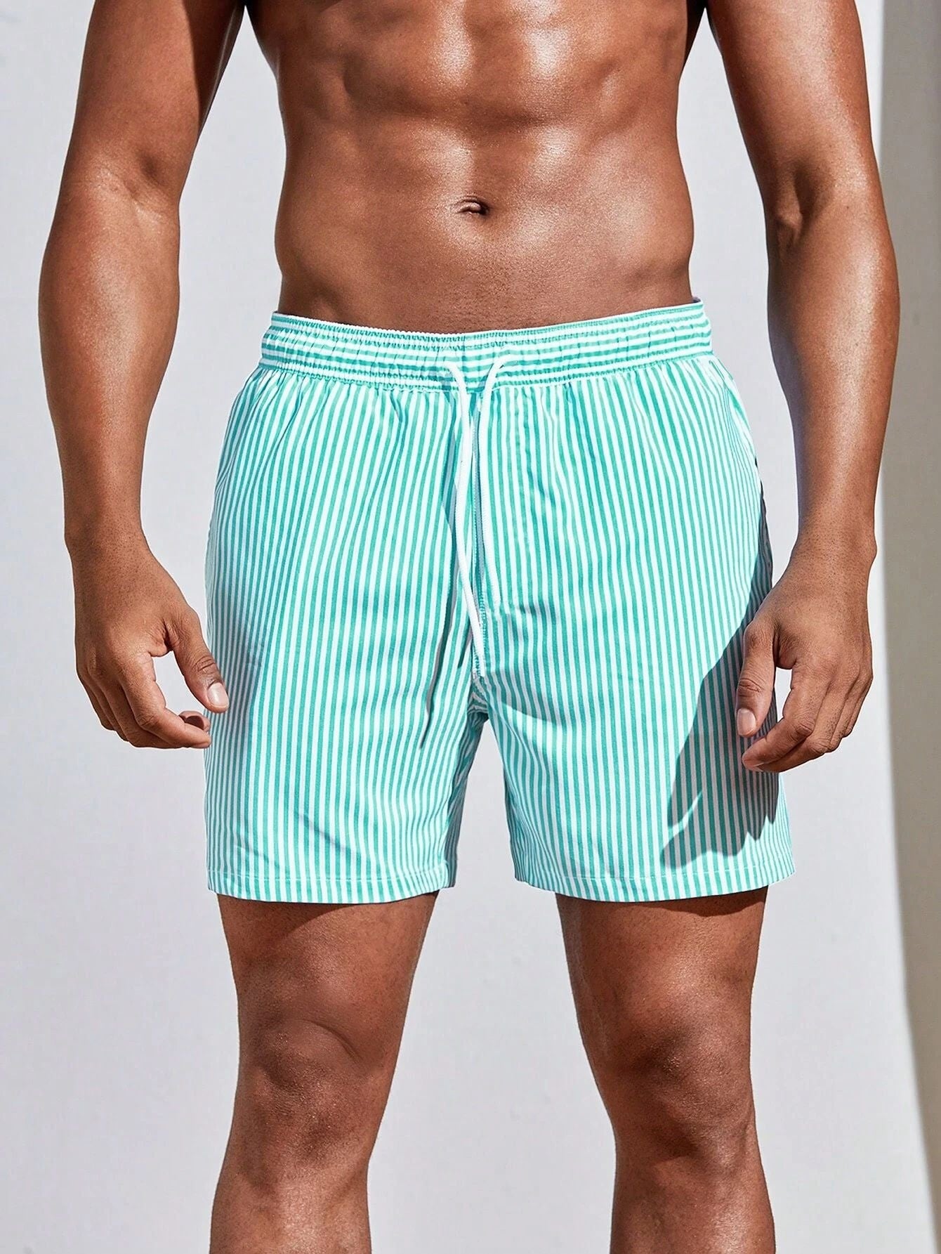 Heren 3D gestreepte print shorts, zomerse casual lichte strandbroek