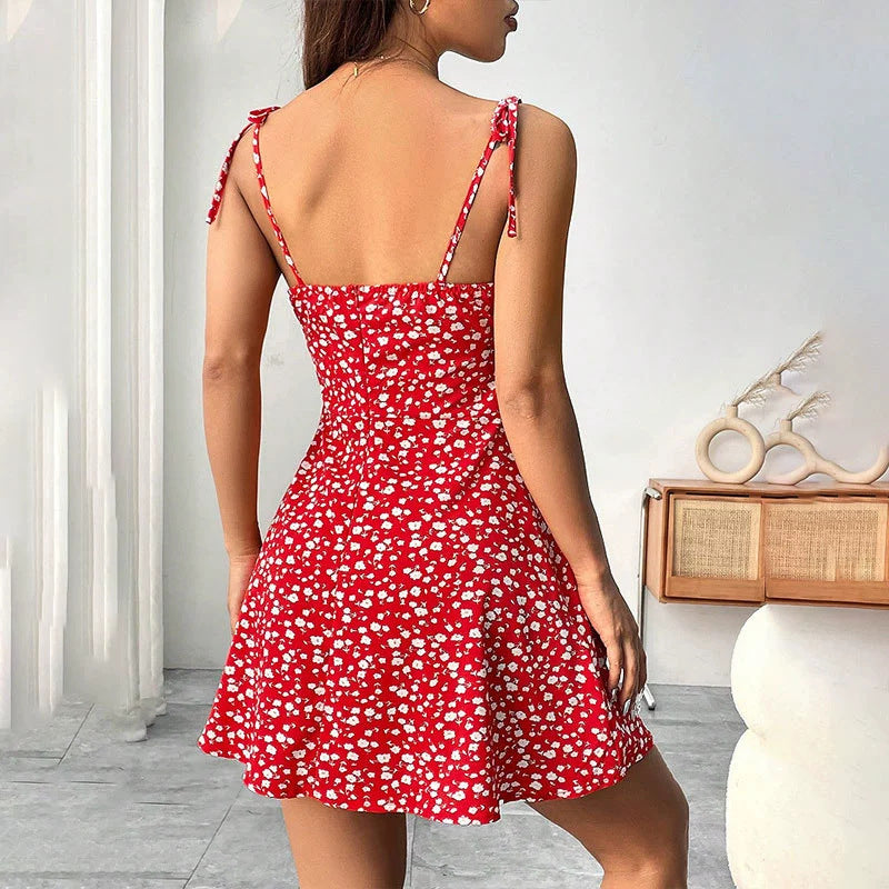 Bloemenprint jurk, zomerse zoete A-lijn, taille-accentuerende jurken, dames afslankende casual kleding