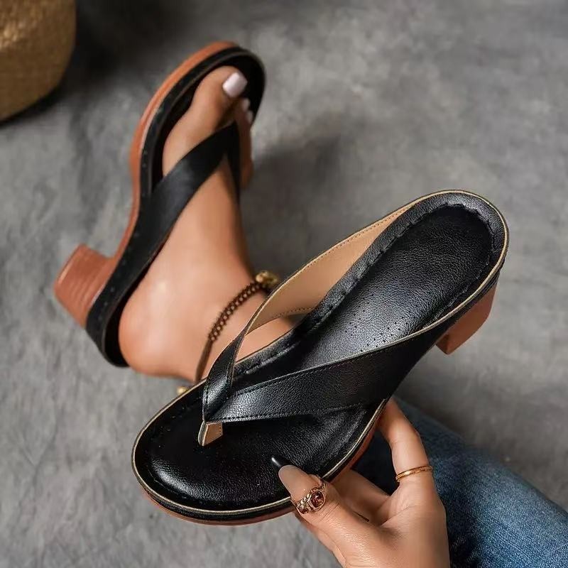 Zomer slippers schoenen, modieuze effen kleur vierkante hak sandalen, dames sleehak slippers schoenen
