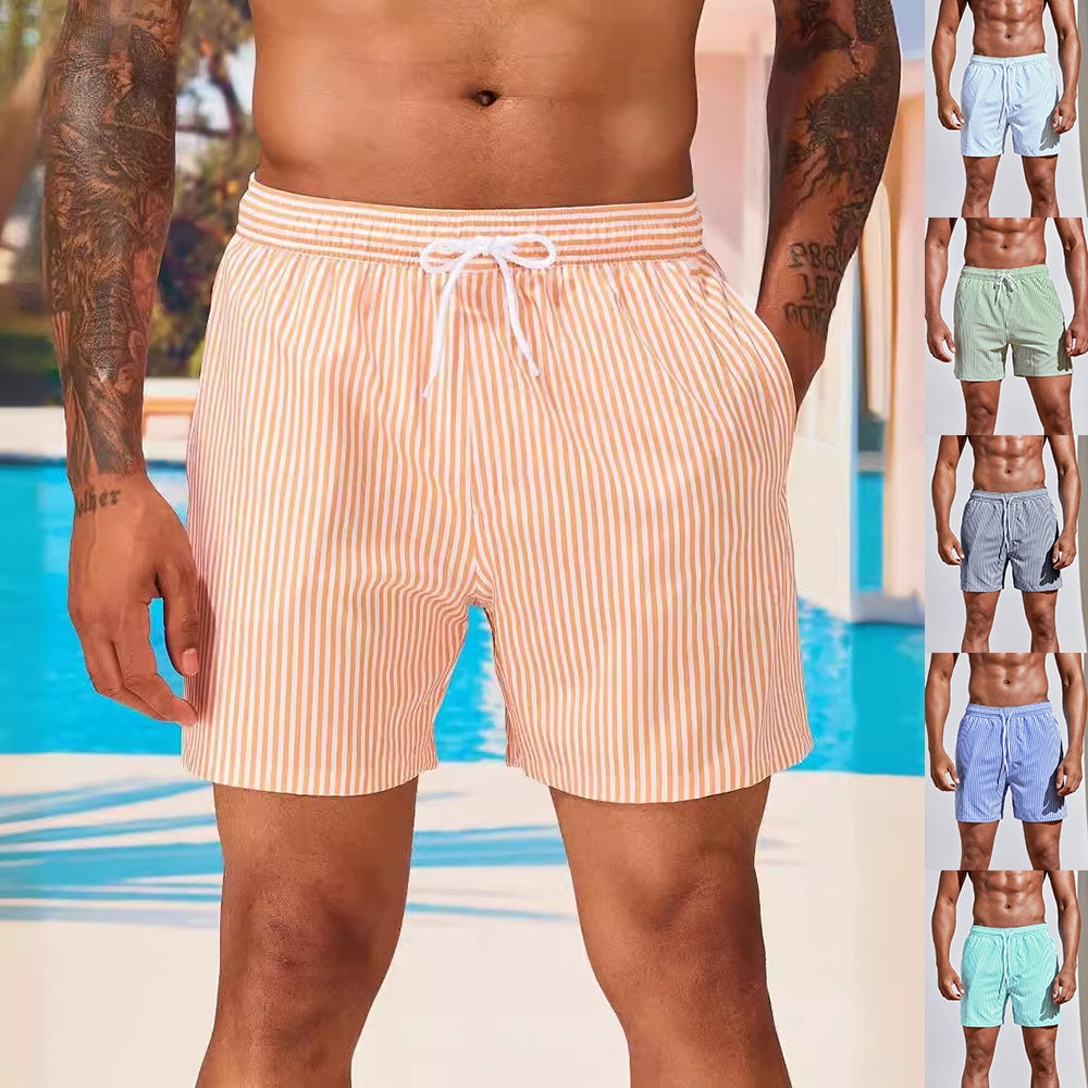 Heren 3D gestreepte print shorts, zomerse casual lichte strandbroek