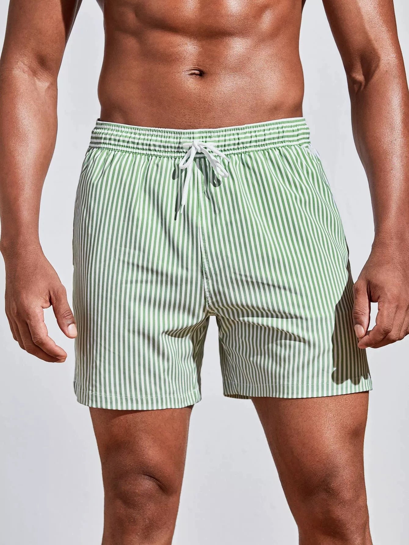 Heren 3D gestreepte print shorts, zomerse casual lichte strandbroek