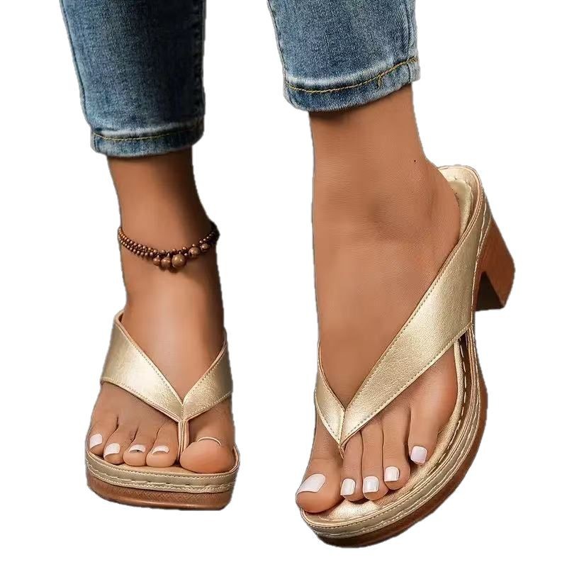Zomer slippers schoenen, modieuze effen kleur vierkante hak sandalen, dames sleehak slippers schoenen