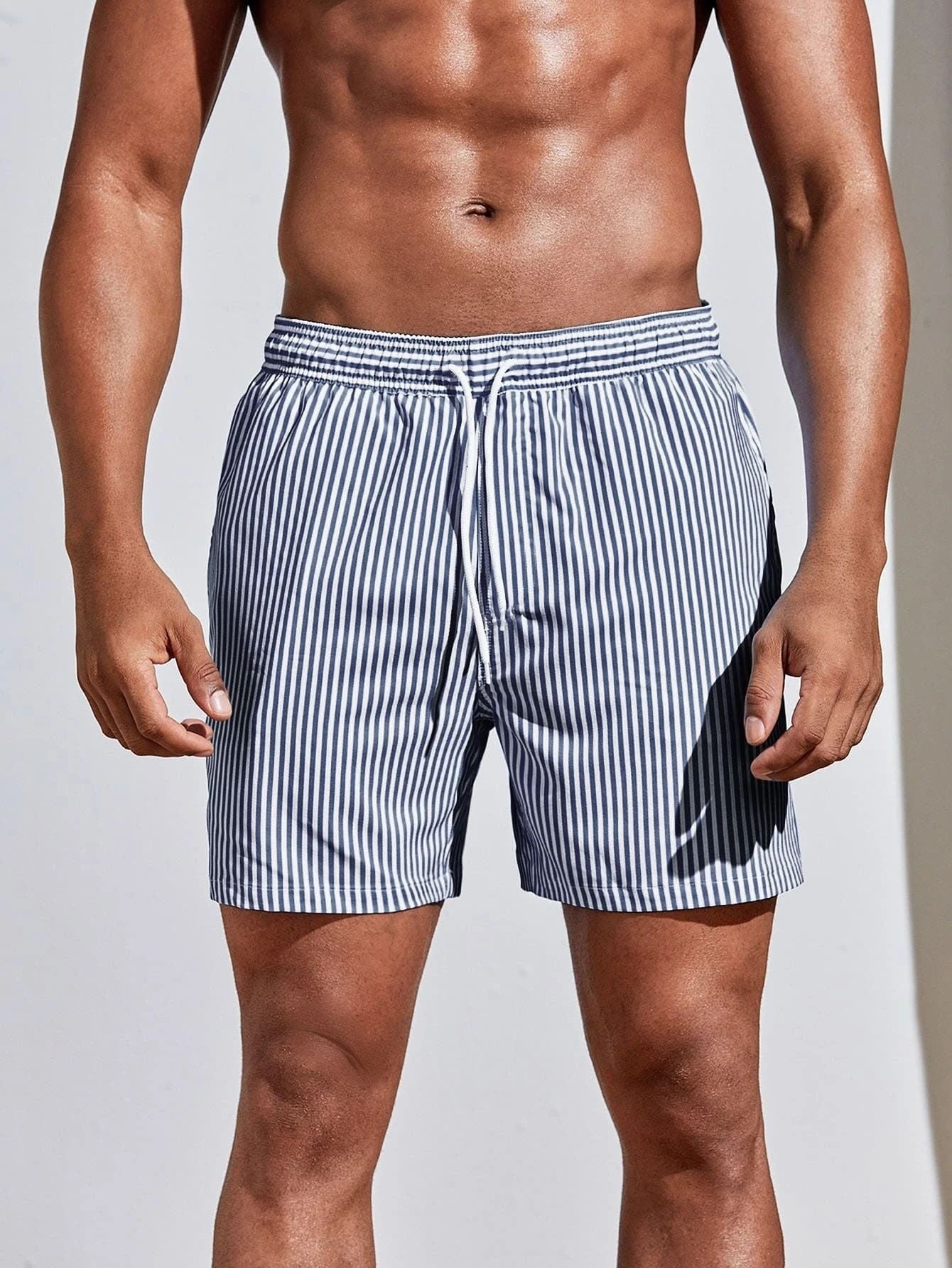 Heren 3D gestreepte print shorts, zomerse casual lichte strandbroek
