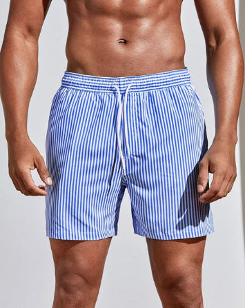 Heren 3D gestreepte print shorts, zomerse casual lichte strandbroek